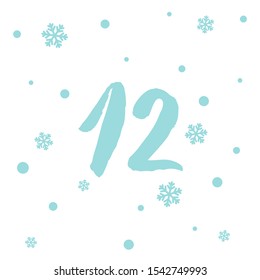 Vector Christmas advent calendar. Winter holidays poster with date 12 december. Cute day decoration.