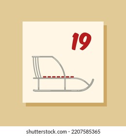 Calendario de envío de navidad vectorial. Afiche de las vacaciones de invierno con fecha 19 de diciembre. Icono de Sleigh. Año Nuevo.