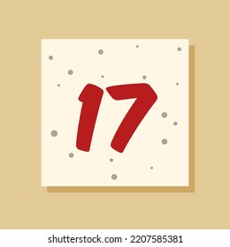 Vector Christmas advent calendar. Winter holidays poster with date 17 of december. Cute day decoration. Snowflake background. New Year.