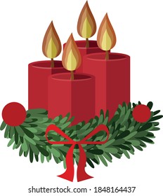 Vector Christmas Advent Wreth with Candles. Vector illustration