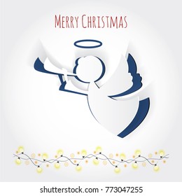 Vector christmas angel. Paper carving silhouette. Happy new year card. Hand-made angel on white background. Paper christmas symbol and icon. Decoration design.Festive template. Mock-up for your design