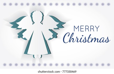 Vector christmas angel. Paper carving silhouette. Happy new year card. Hand-made angel on white background.Paper christmas symbol and icon. Decoration design. Holy spirit. Mock-up for your design
