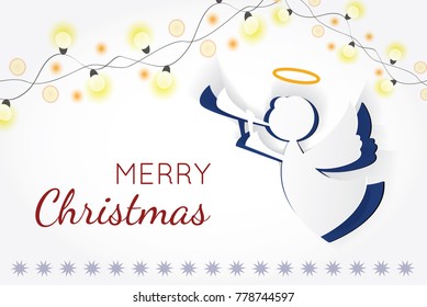 Vector christmas angel. Paper carving silhouette. Happy new year card. Hand-made angel on white background.Paper christmas symbol and icon. Decoration design. Holy spirit. Mock-up for your design