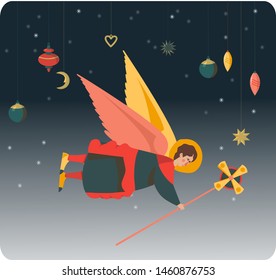 Vector Christmas angel with vintage New Year decorations