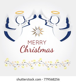Vector christmas angels. Paper carving silhouette. Happy new year card. Hand-made angel on white background.Paper christmas symbol and icon. Decoration design.Festive template. Mock-up for your design