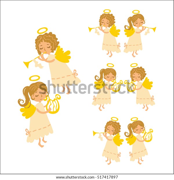 Vector Christmas Angels Playing Musical Instruments Stock Vector ...