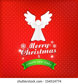 Vector Christmas Angels / Simple vector Angels made from origami paper / Origami Christmas Angels greeting card / Merry Christmas Greeting Card with Angels 