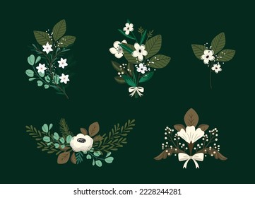 Vector Christmas arrangements collection with winter botanical