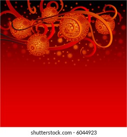 vector christmas background with balls and ribbons