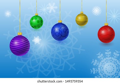 Vector christmas background with balls and snowflackes. New year concept. Copy space.