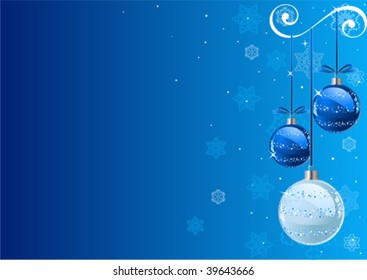 Fondo de Navidad vectorial con bolas y copos de nieve