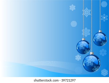 Fondo vectorial de Navidad con bolas y copos de nieve
