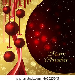 Vector christmas background with baubles on a dark red.