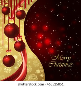 Vector christmas background with baubles on a dark red.
