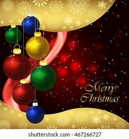 Vector christmas background with baubles on a dark red.