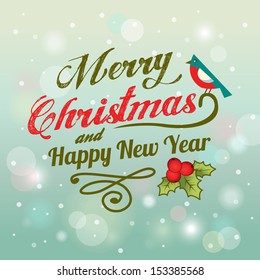 Vector de fondo navideño con pájaro y berry holly