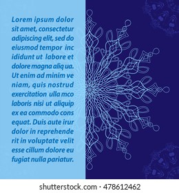 Vector Christmas Background. Blue mandala in the form snowflakes.