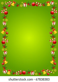 Vector christmas background with bolls, bells and gifts