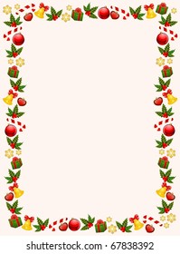 Vector christmas background with bolls, bells and gifts