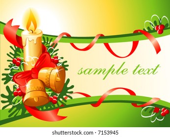 vector christmas background with candle bells and tree