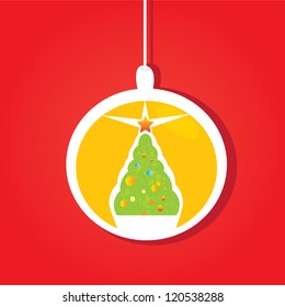 vector christmas background. cut paper design . vector christmas ball. red xmas card
