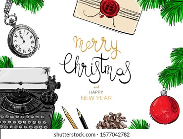 Vector christmas background for design of greeting card, banner, poster and other. Merry Christmas and Happy New Year.