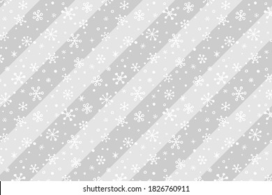 Vector Christmas background with diagonal stripes and hand drawn snowflakes.