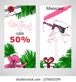 Vector Christmas background discount for manicure. Beauty saloon.