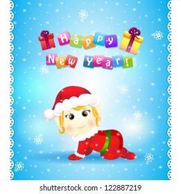 Vector christmas background with elf and show.