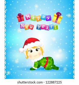 Vector christmas background with elf and show.