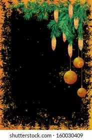 vector Christmas background with fir branches and cones