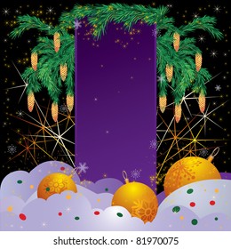 vector Christmas background with fir branches and fireworks