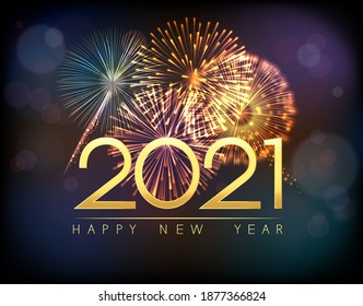 Vector Christmas background with fireworks and inscription Happy New Year 2021.