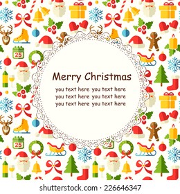 Vector christmas background with flat icons and place for text 