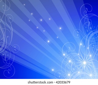 Vector Christmas background, floral ornament & snowflakes
