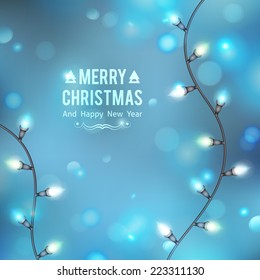 vector christmas background with garland lights and snowfall