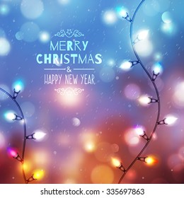 vector christmas background with garland lights and snowfall