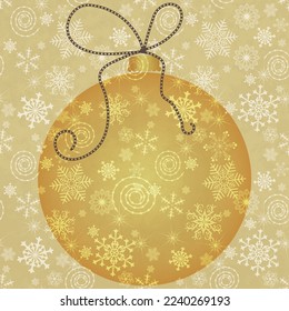Vector christmas background with golden glowing ball and snowflakes