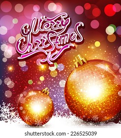 vector christmas background with greeting inscription and gold balls