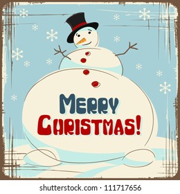 Vector Christmas background with a large snowman.