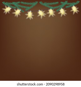 Vector of Christmas background with lights garaland and fir baranchas.Frame,border for card,banner,poster,website design