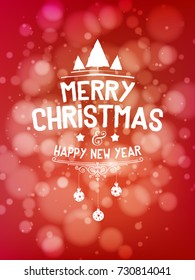 Vector Christmas background. Merry Christmas greetings message label in winter snow background.