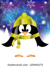 vector Christmas background with penguin. Christmas Card with winter Penguin - vector christmas illustration template with copy space.