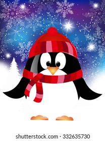 vector Christmas background with penguin. Christmas Card with winter Penguin - vector christmas illustration template with copy space.