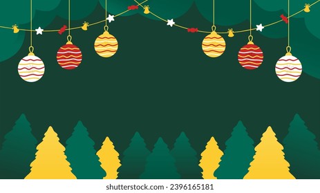 vector christmas background with pine trees and ball christmas