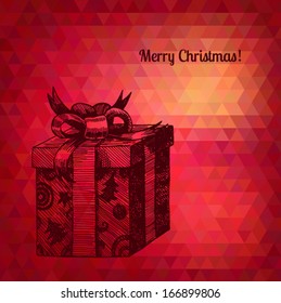 Vector Christmas background. Polygon style and ink hand drawn holiday symbols