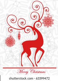 Vector Christmas background with red graceful reindeer