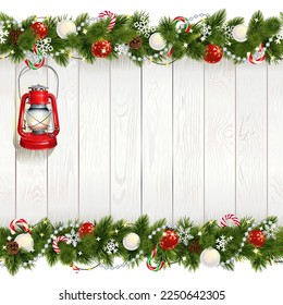 Vector Christmas Background with Red Lamp isolated on white background