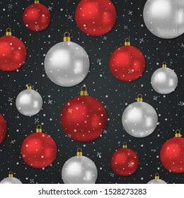 Vector Christmas background with red and silver balls. Celebration design, decoration for posters, banners