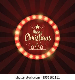 Vector Christmas background retro light sign. 